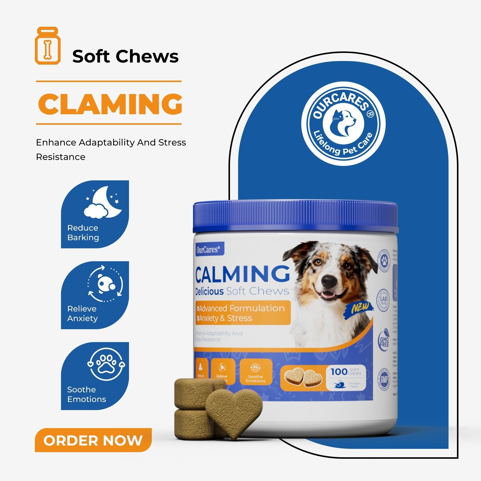 OURCARES Calming Chews for Dogs, Relief for Separation Anxiety, Thunder & Fireworks Stress Support