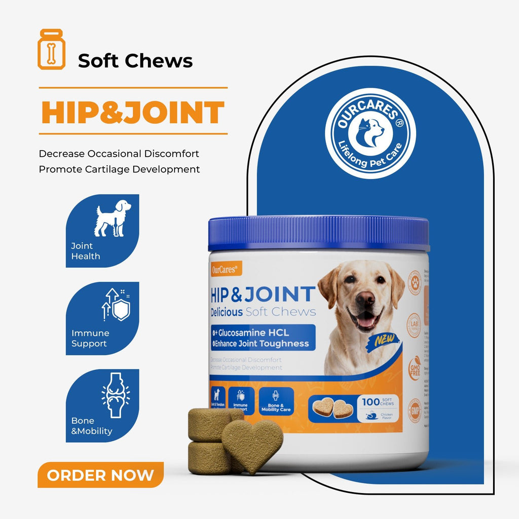 OURCARES Hip and Joint Supplement for Dogs, Glucosamine & Chondroitin Mobility Chews