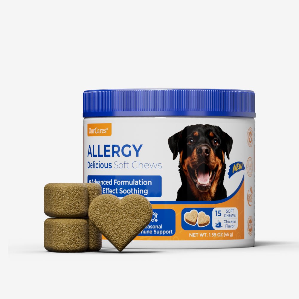 OURCARES Dog Allergy Relief Chews support seasonal allergy discomfort, soothe itchy skin and provide natural itch relief for all breeds of dogs
