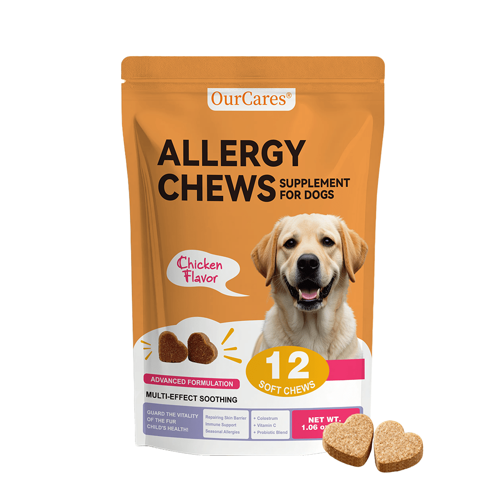 OURCARES Dog Allergy Relief Chews support seasonal allergy discomfort, soothe itchy skin and provide natural itch relief for all breeds of dogs