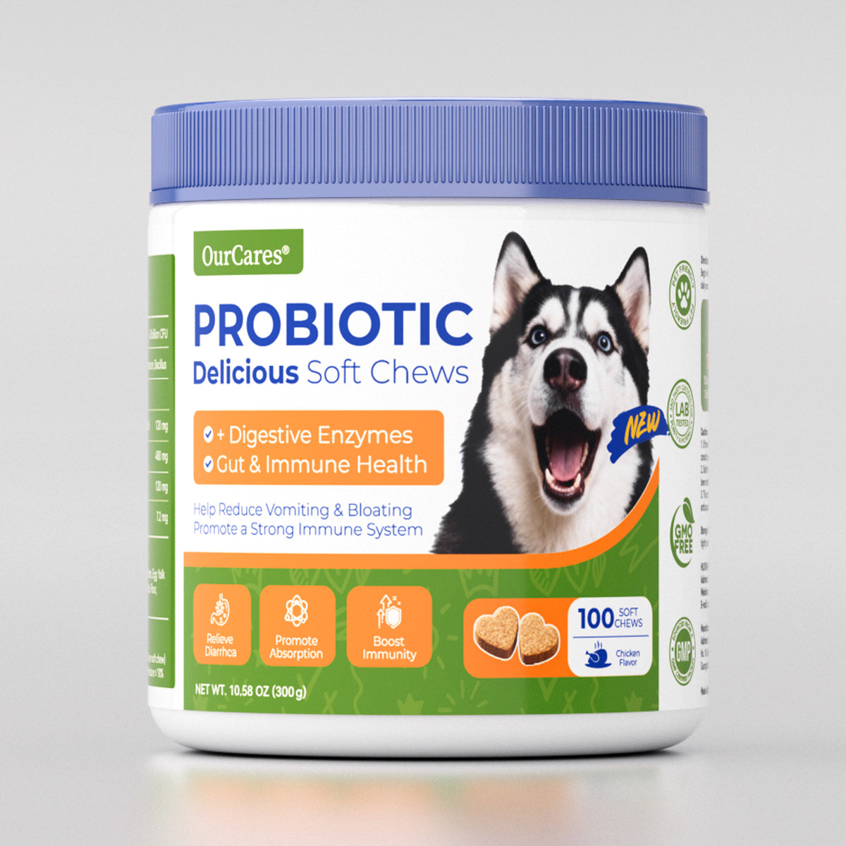 OURCARES Probiotic Bites soft chews support dog digestive health and immune system, daily probiotic supplement for all breeds