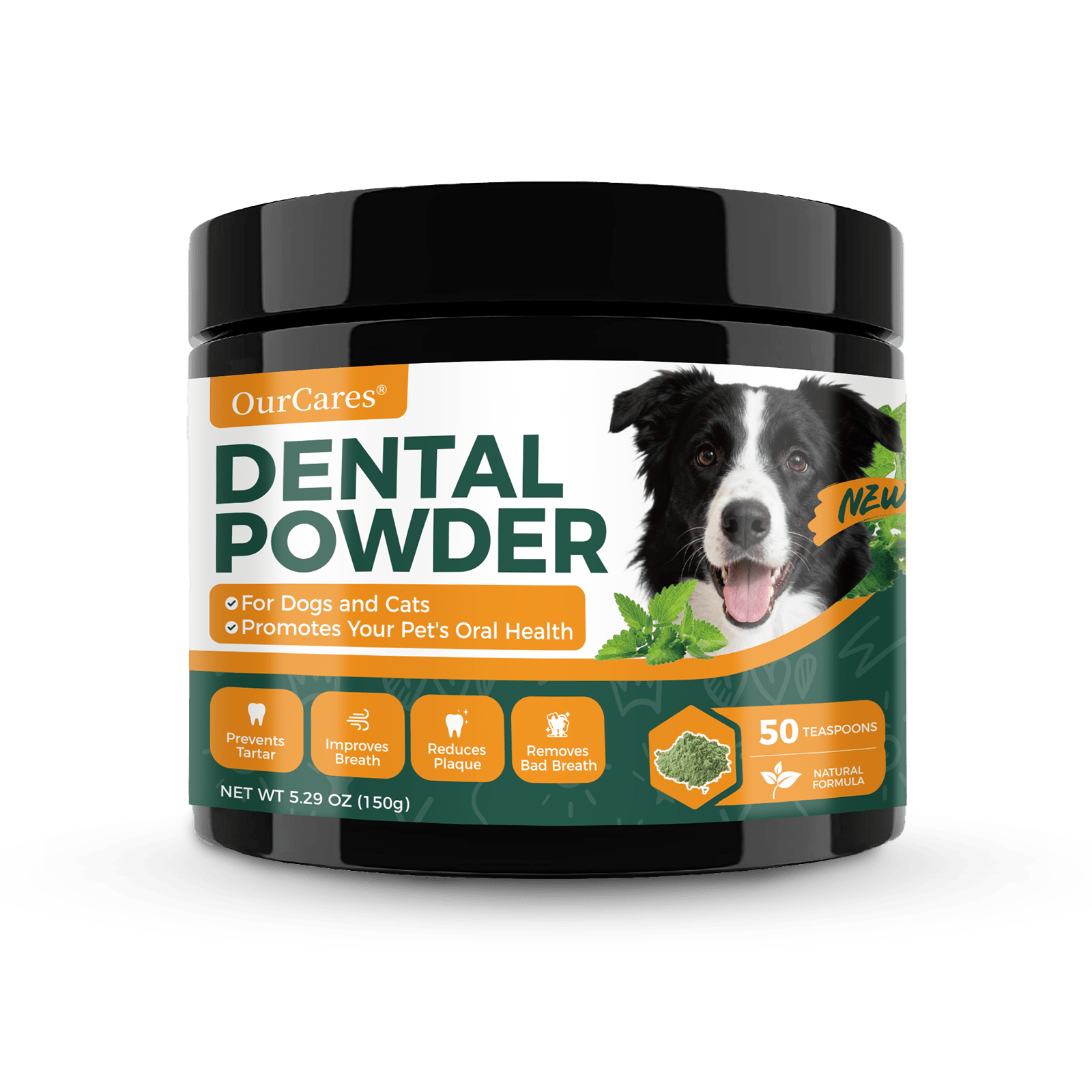 OURCARES Dog Teeth Cleaning Powder, Natural Dental Powder for Tartar & Plaque Removal, Fresh Breath with Natural Plants & Postbiotics
