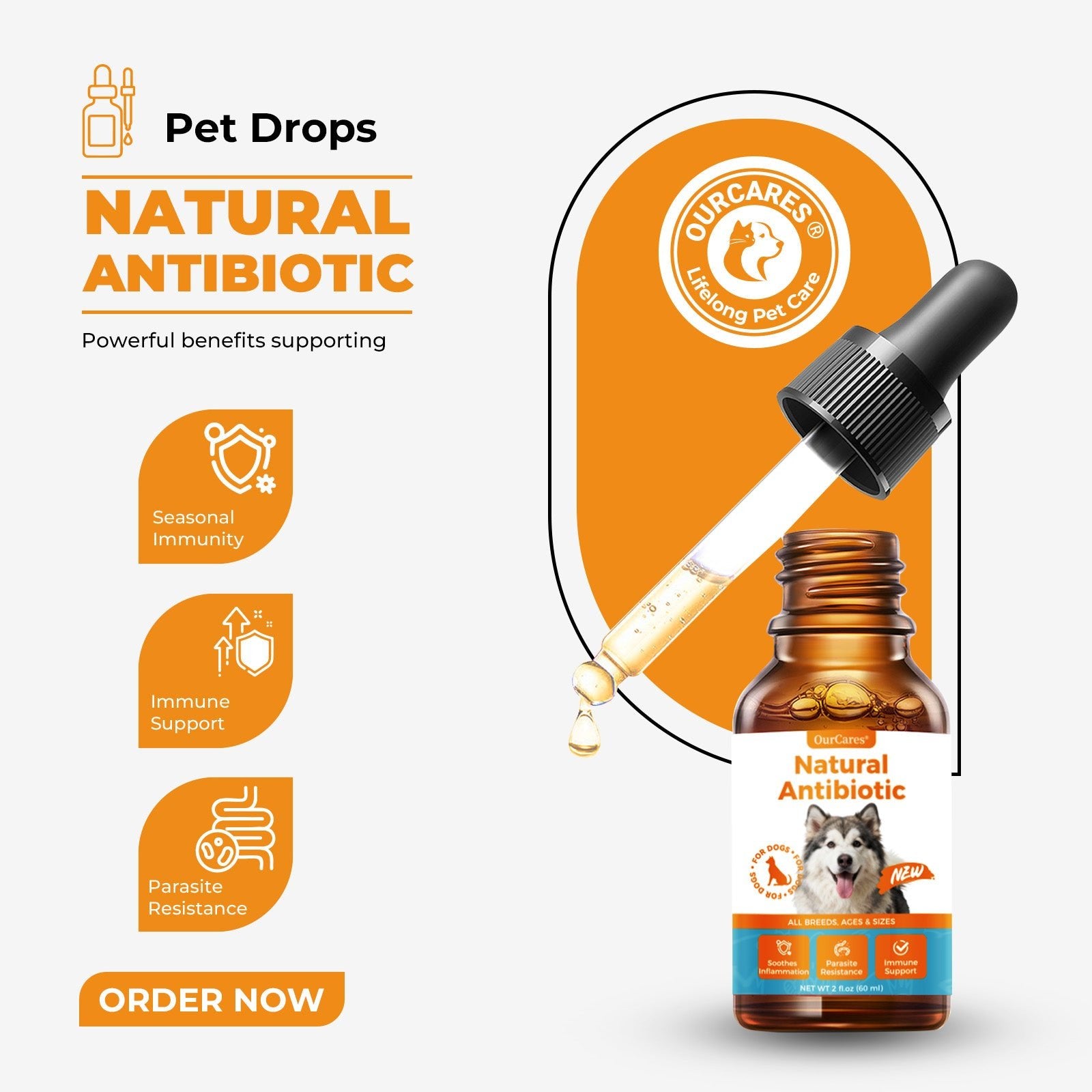 OURCARES Natural Antibiotic for Dogs, Immune Support & Infection Defense Supplement