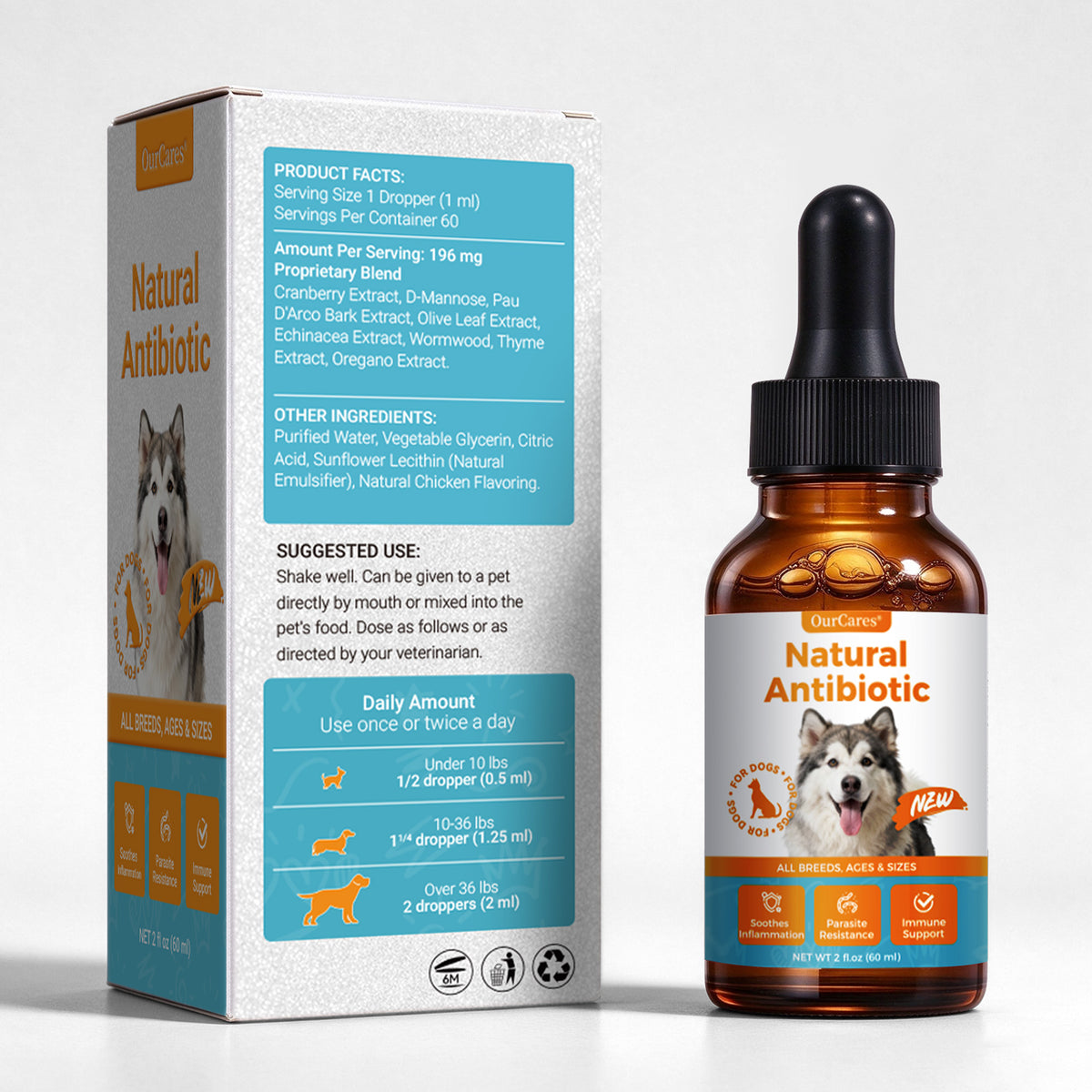 OURCARES Natural Antibiotic for Dogs, Immune Support & Infection Defense Supplement
