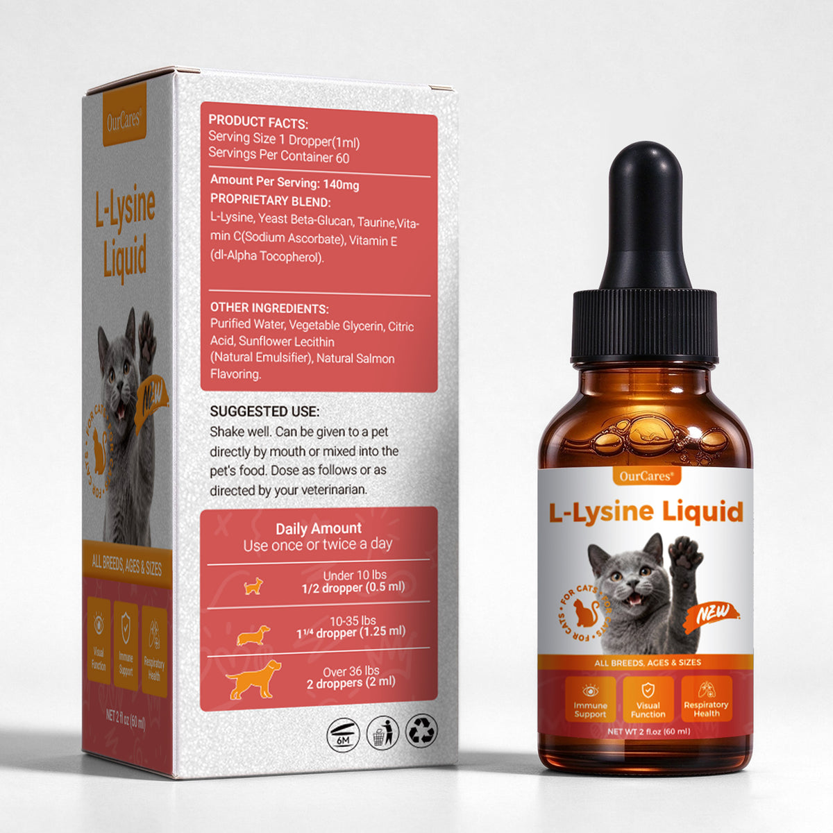 OURCARES L-Lysine Liquid for Cats, Immune System Support & Respiratory Health Booster