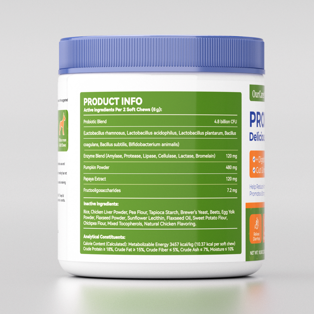 OURCARES Probiotic Bites soft chews support dog digestive health and immune system, daily probiotic supplement for all breeds