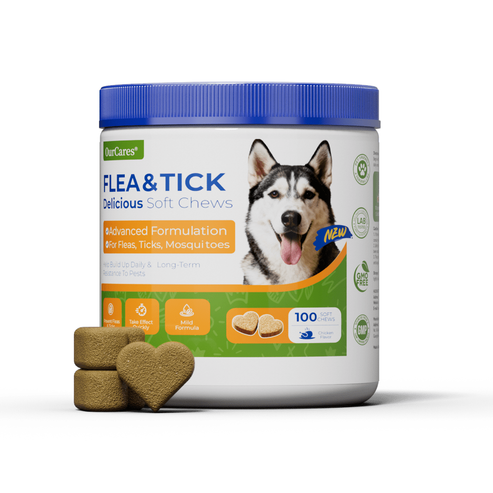 OURCARES Advanced Shield Soft Chews offer natural defense and effective pest protection against fleas and ticks, keep dogs safe and healthy all year round