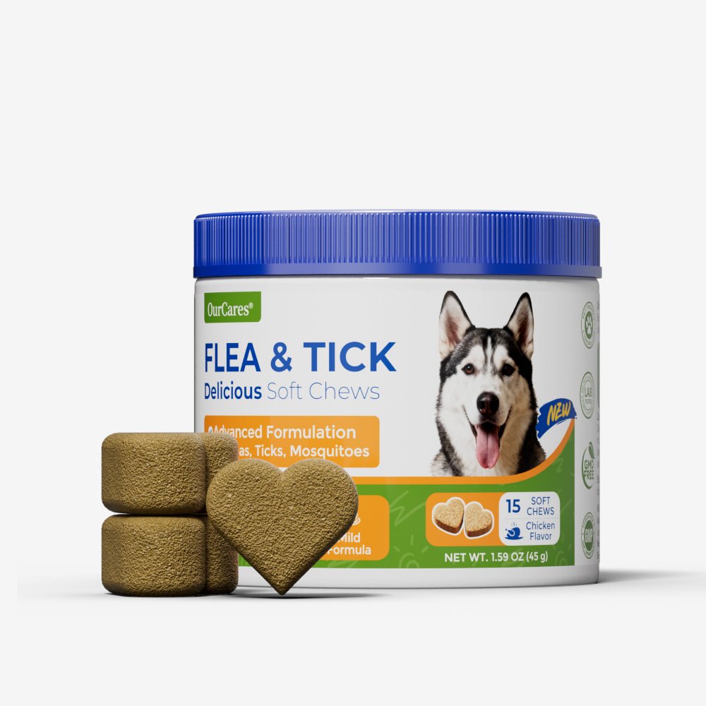 OURCARES Advanced Shield Soft Chews offer natural defense and effective pest protection against fleas and ticks, keep dogs safe and healthy all year round