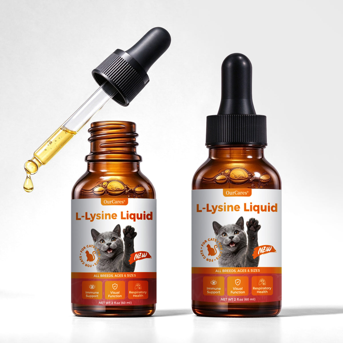 OURCARES L-Lysine Liquid for Cats, Immune System Support & Respiratory Health Booster