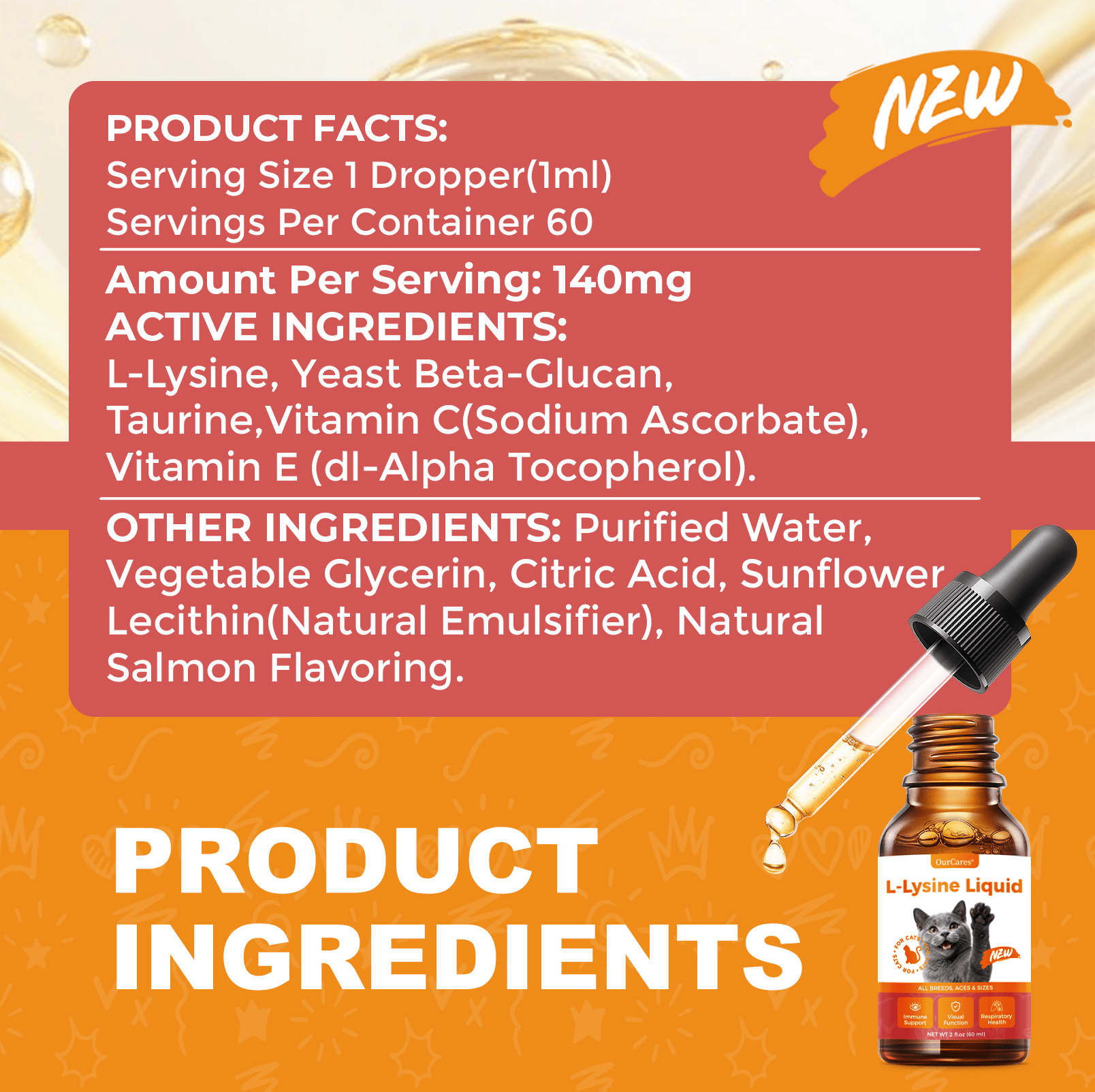 OURCARES L-Lysine Liquid for Cats, Immune System Support & Respiratory Health Booster