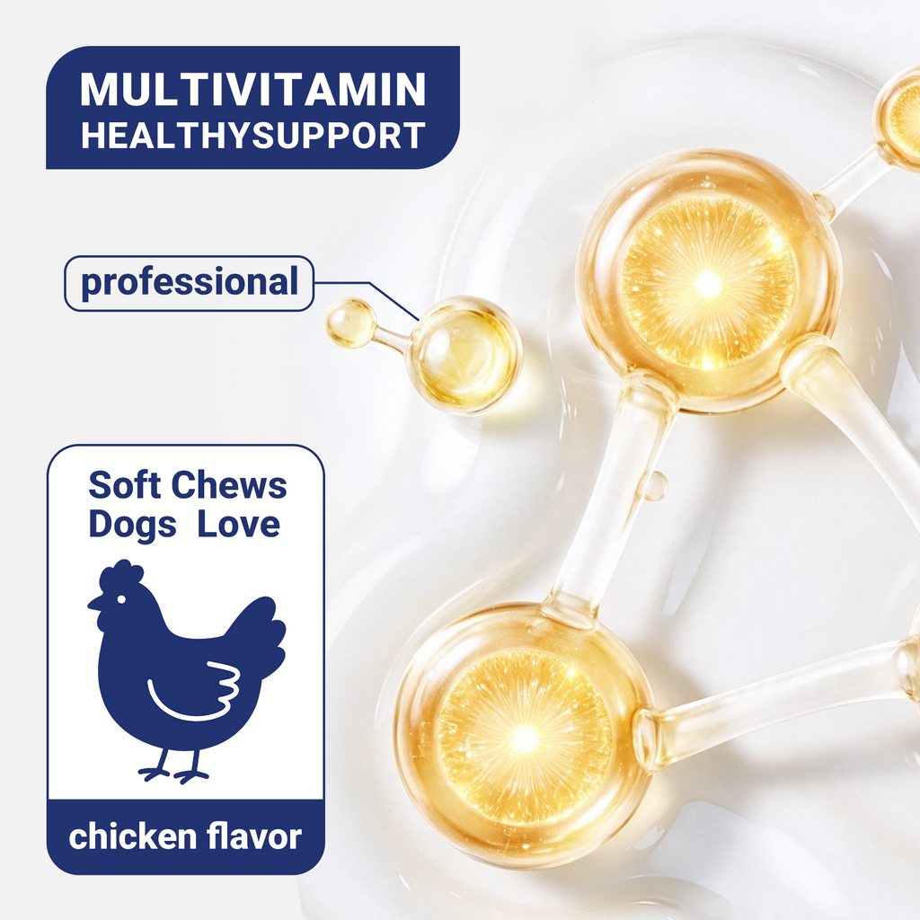 OURCARES 10-in-1 Multivitamin Soft Chews provide daily comprehensive support for dog skin, coat and joint health, ideal for all breeds