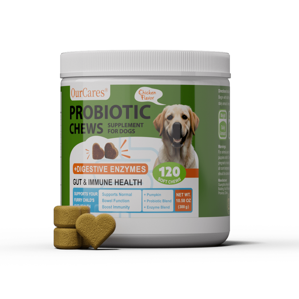 OURCARES Probiotic Bites soft chews support dog digestive health and immune system, daily probiotic supplement for all breeds