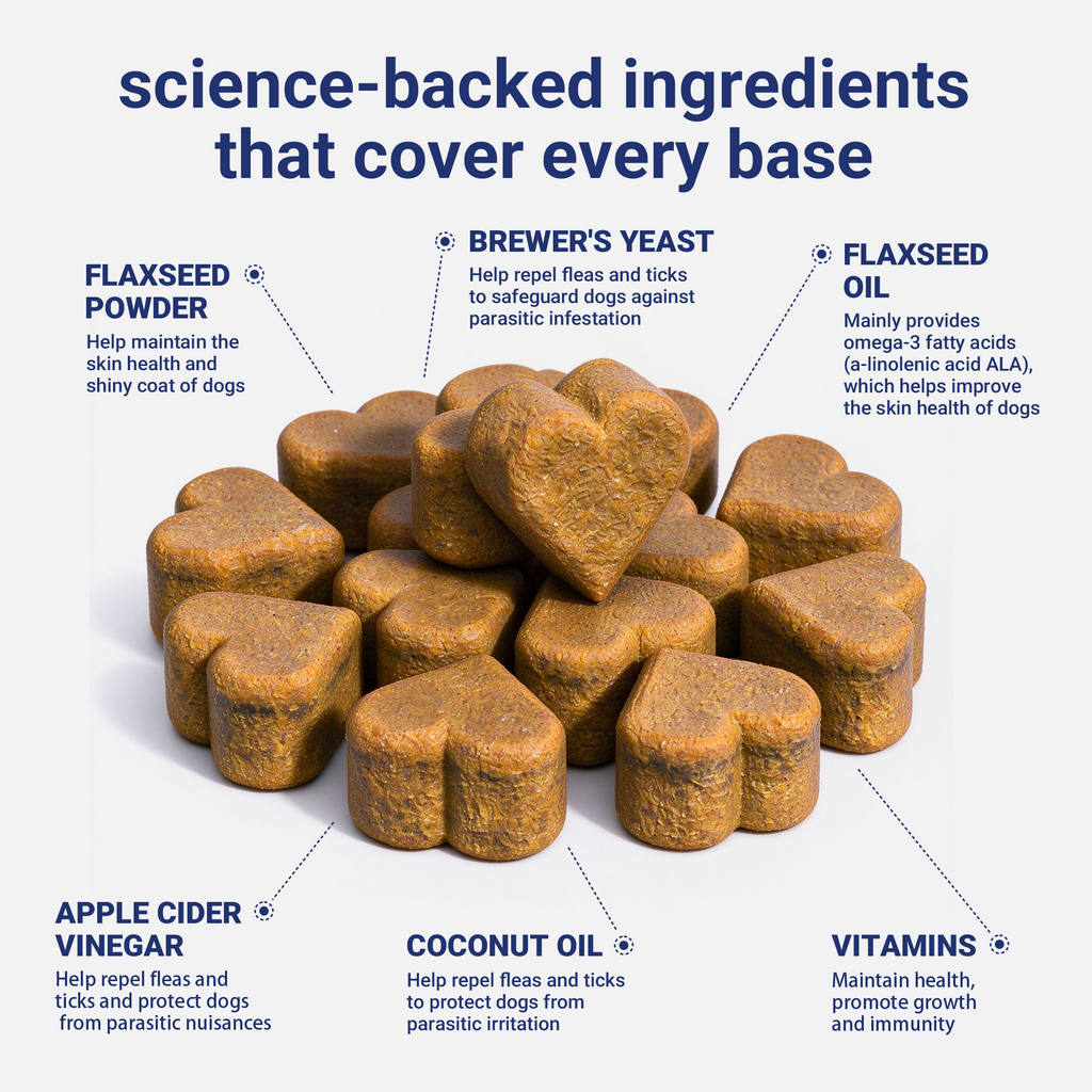 OURCARES Advanced Shield Soft Chews offer natural defense and effective pest protection against fleas and ticks, keep dogs safe and healthy all year round